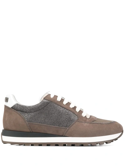 Peserico Panelled Lace-up Trainers In Brown