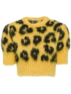 MIU MIU LEOPARD INTARSIA KNIT CROPPED SWEATER