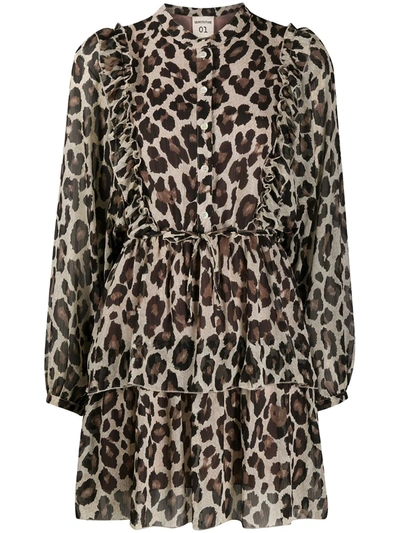 Semicouture Axelle Beige And Black Animalier Print Dress In Brown