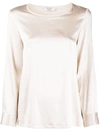 Peserico Long-sleeved Silk-blend T-shirt In Neutrals