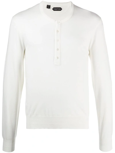 Tom Ford Button-up Long-sleeved T-shirt In White