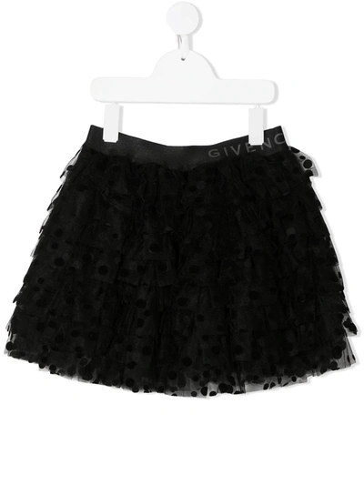 Givenchy Kids' 植绒弹力薄纱短裙 In Black