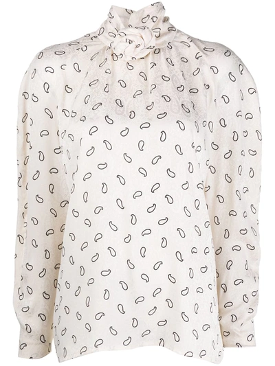 Pre-owned Lanvin 1980s Patterned Jacquard Blouse In Neutrals