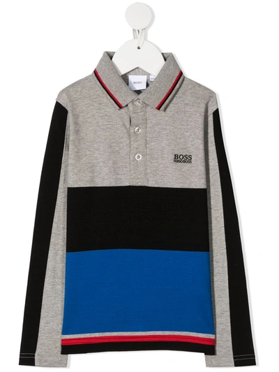 Hugo Boss Kids' Colour-block Polo Shirt In Grey