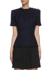 Balmain Three Button Shoulder Tweed Top In Blue