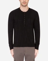 Dolce & Gabbana Grandad Neck Top In Virgin Wool In Black