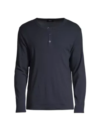 Theory 'wyndem' Long Sleeve Cotton Henley T-shirt In Black