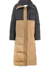 GANNI COLOUR BLOCK PADDED LONG COAT