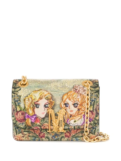 Moschino Anime Embroidered M Shoulder Bag In Neutrals