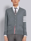 Thom Browne V-neck Cardigan With 4-bar Stripe In Medium Grey Merino In Grey
