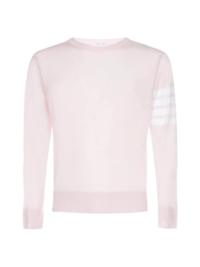 Thom Browne Milano Stitch Knit Cotton Crew Sweater In Lt Pink