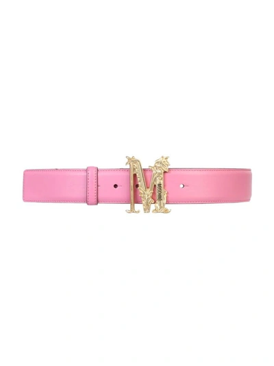 Moschino Belt With Logo In Pink