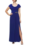 ALEX EVENINGS COWL NECK BEADED WAIST GOWN,82351491