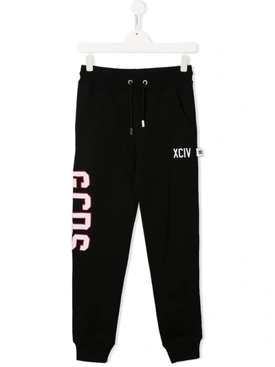 Gcds Kids' Logo Print Drawstring Track Trousers In Black