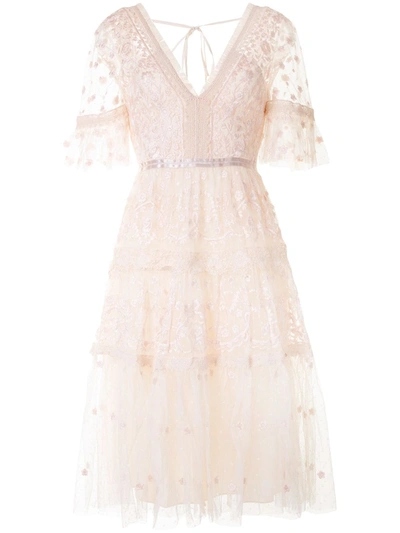 Needle & Thread Floral-embroidered Tier Dress In Pink