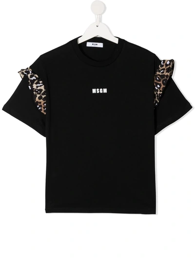 Msgm Teen Logo Ruffle T-shirt In Black
