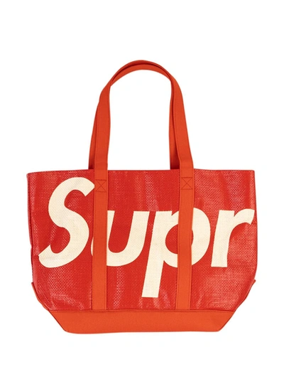 Supreme Woven Raffia Tote In Red