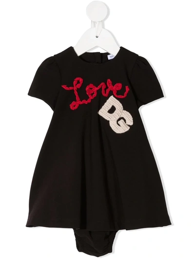 Dolce & Gabbana Babies' Interlock Dress With Love Embroidery In Brown