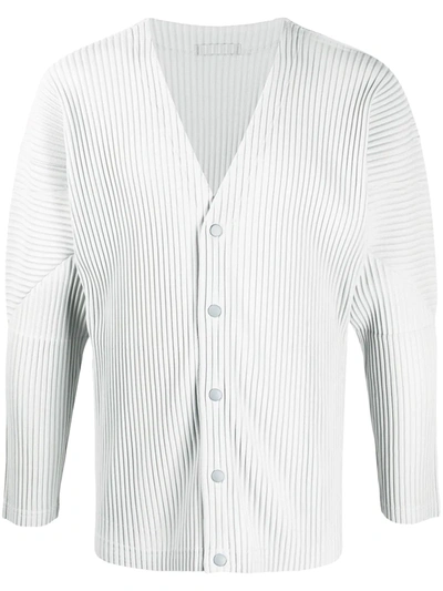 Issey Miyake Pleated Buttoned Cardigan In Grey