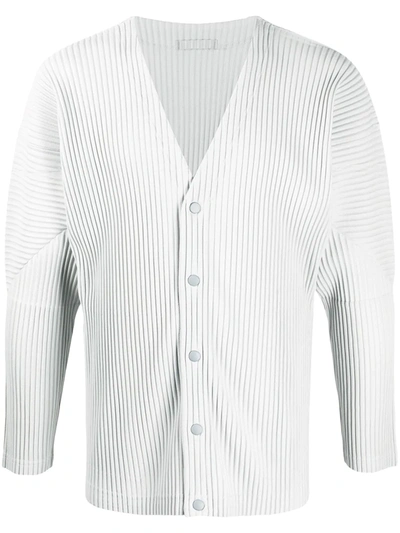 Issey Miyake Pleated Buttoned Cardigan In Grigio Chiaro