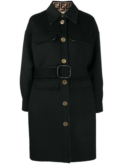 Fendi Belted Single-breasted Coat In Black