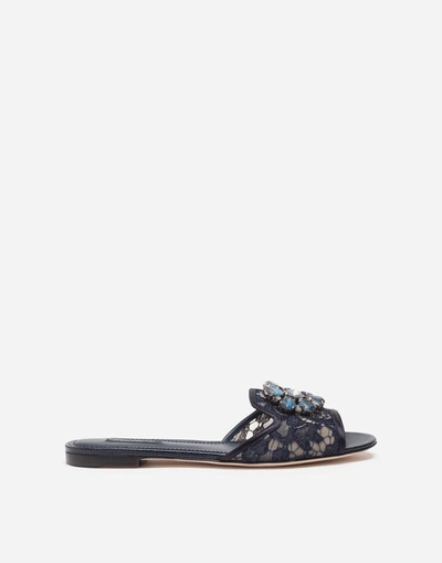 Dolce & Gabbana Lace Slippers With Crystals In Blue