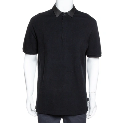 Pre-owned Gucci Black Cotton Pique Leather Collar Polo T-shirt Xxl
