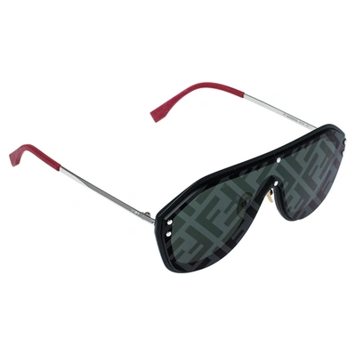 Pre-owned Fendi Black & Red/ Green Logo Mirrored Ffm0039 Fabulous Shield Sunglasses