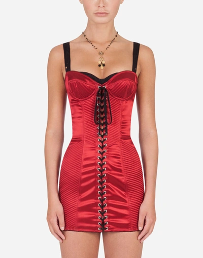 Dolce & Gabbana Short Corset Dress With Sweetheart Neckline In Maroon