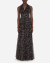 Dolce & Gabbana Long Dress In Polka-dot Print Chiffon In Black
