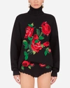 DOLCE & GABBANA TURTLE-NECK SWEATER WITH ROSE EMBROIDERY
