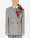 DOLCE & GABBANA Masculine glen plaid jacket with rose appliqués