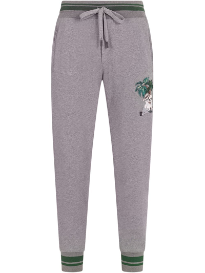 Dolce & Gabbana Jungle Character-embroidered Track Pants In Grey