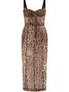 Dolce & Gabbana Longuette Tulle Dress With Leopard Print In Brown