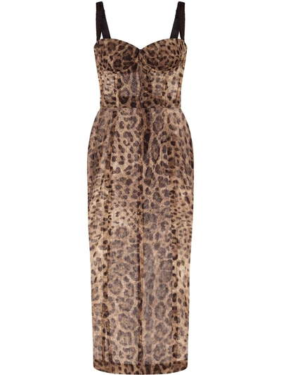 DOLCE & GABBANA LEOPARD-PRINT BUSTIER MIDI DRESS