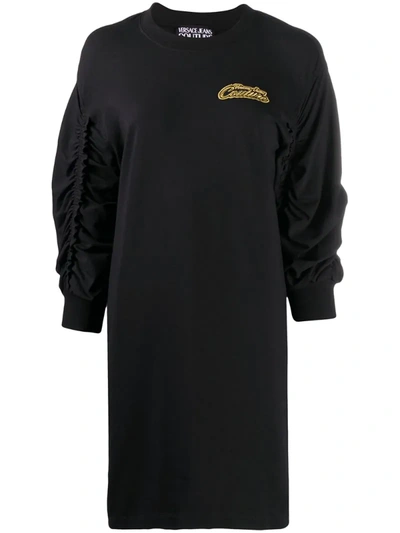 Versace Jeans Couture Ruched Sleeve Jersey Dress In Black