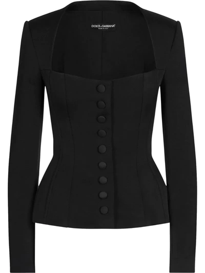 Dolce & Gabbana Fitted Sweetheart Neck Jacket In Black