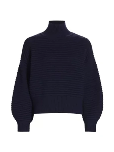 Tanya Taylor Liliana Puff-sleeve Knit Turtleneck In Navy