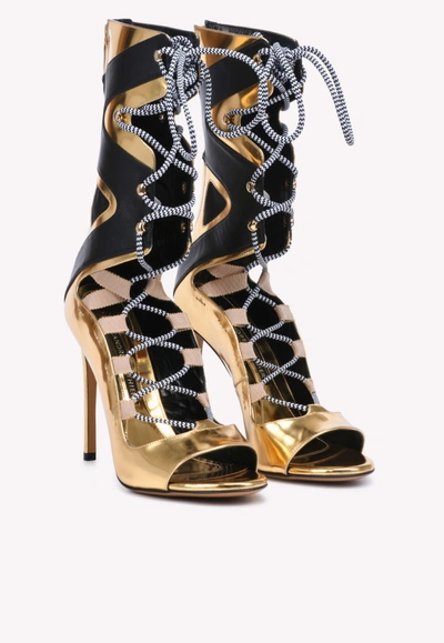 Alexandre Vauthier Carine Superglass Lace-up Leather Boots In Gold