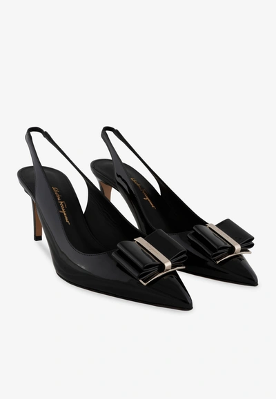 Ferragamo Zahir Bow-embellished Leather Slingback Pumps In Black