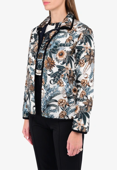 Ferragamo Valzer Print Reversible Puffer Jacket In Blue