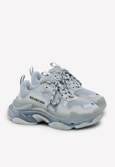 Balenciaga Triple S Clear Sole Sneakers In Mesh-leather And Nubuck In Grey