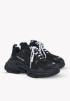 Balenciaga Triple S Logo-embroidered Leather, Nubuck And Mesh Sneakers In Black
