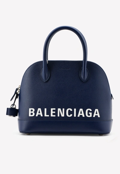Balenciaga Small Villle Top Handle Bag In Grained Calfskin In Blue