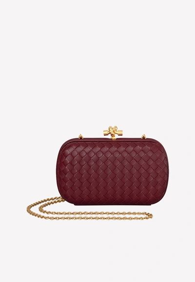 Bottega Veneta Small Chain Knot Clutch In Intrecciato Calfskin In Bordeaux