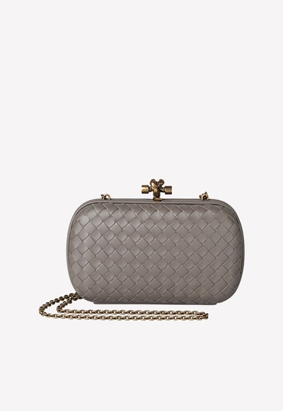 Bottega Veneta Small Chain Knot Clutch In Intrecciato Calfskin In Grey