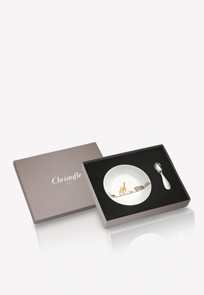 Christofle Savane-baby Cereal Bowl And Spoon Set In Silver
