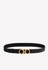 Ferragamo Gancini Calfskin Belt With Embossed Logo Design In Black