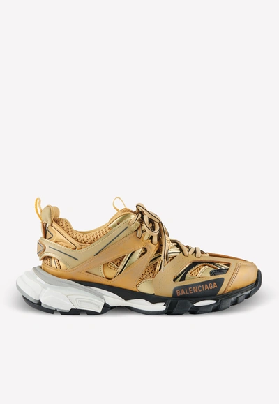 Balenciaga Track Logo-detailed Mesh And Rubber Sneakers In Gold