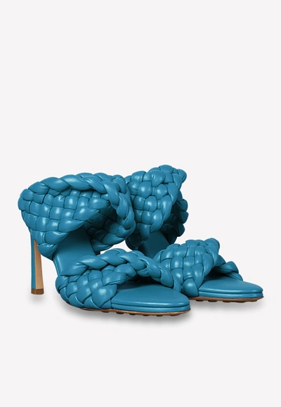 Bottega Veneta The Curve 95 Lambskin Mules With Twisted Intrecciato Straps In Blue,neutral